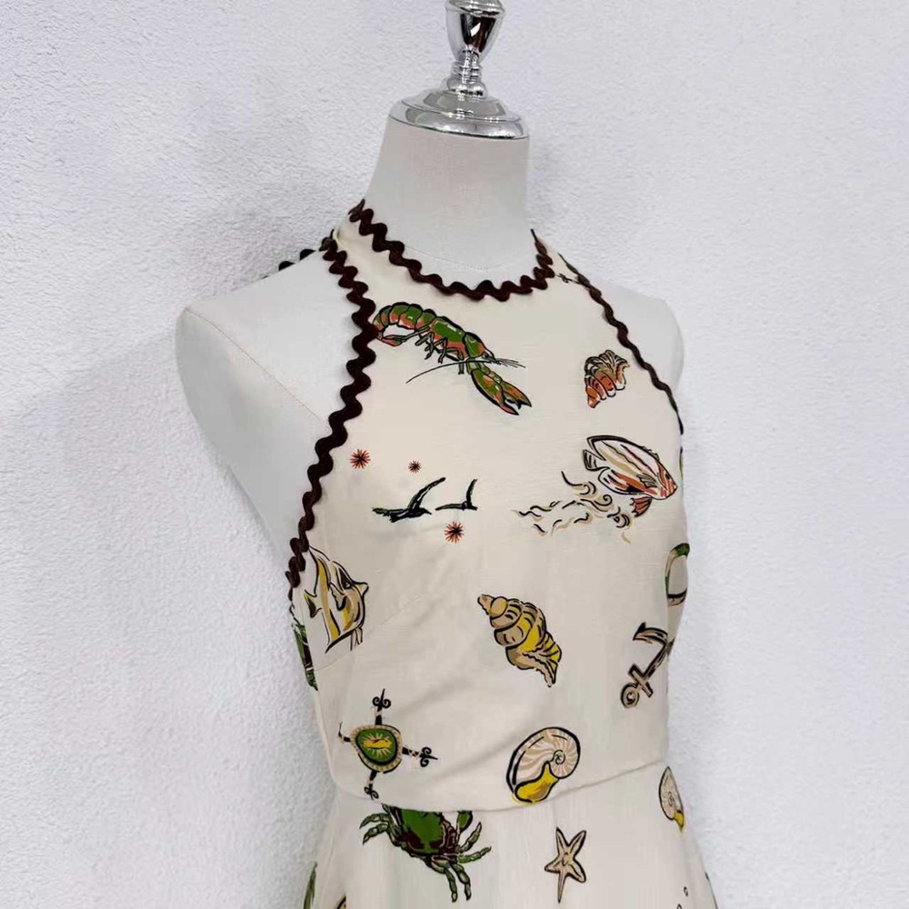 Alemais Cream Halter Maxi Dress with Multicolor Nautical Motif - Picture 5 of 9